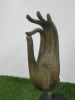 Pair of Bronze Budda Hand Sculptures on Wooden Base. - 6