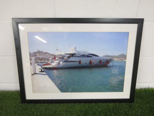 Glazed, Framed & Mounted Picture of a Tiger Lily Super Yacht. Size 74 x 53cm.