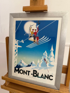 Mont Blanc Le Ski Alpine Poster. Aluminium Framed Glazed & Mounted. Size H45 x W35cm.