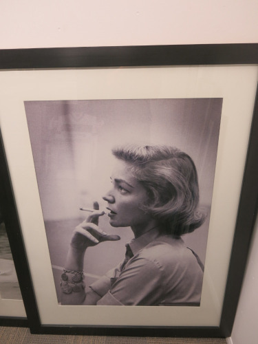 'Oversized' Lauren Bacall Monochrome Print Smoking, Mounted, Framed & Glazed. 150cm x 114cm.