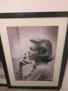 'Oversized' Lauren Bacall Monochrome Print Smoking, Mounted, Framed & Glazed. 150cm x 114cm.