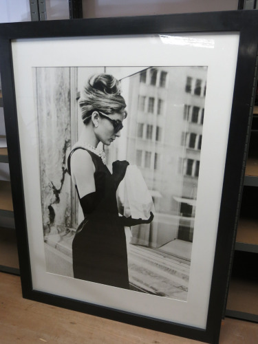 'Oversized' Audrey Hepburn from the opening scene of Breakfast at Tiffany's, Mounted, Framed & Glazed. 113cm x 151cm.