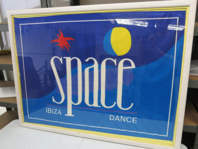 Framed & Glazed 'SPACE' Ibiza Dance Flag. 105cm x 78cm.
