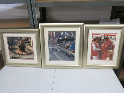Set of 3 Framed & Glazed Signed Images, Monte Carlo, Emmerson Fittipaldi.