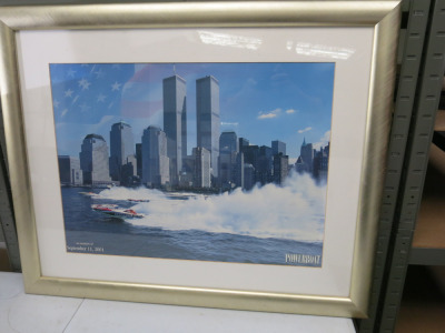 Powerboat Racing in Memory of 9-11 2001. Mounted , Framed & Glazed. 80cm x 64cm.