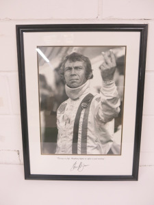 "Racing is Life" Print of Steve McQueen. Mounted, Framed & Glazed. Size 59 x 77cm.