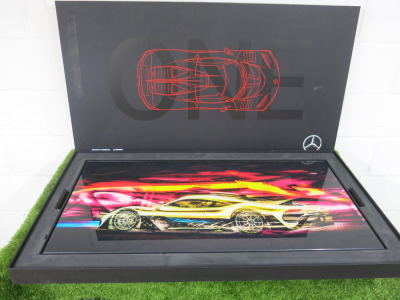 Mercedes AMG Project One Acrylic Glass Artwork in Wooden Frame, Size 100 x 50cm. Comes in Presentation Box.