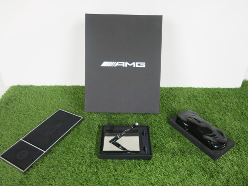 Mercedes AMG Project One Office Desk Gift Set to Include: Medium Point Fountain Pen with 3 Ink Cartridges & Polished Stand, Polished Tray & Black Plastic Vehicle Mould. Comes in Presentation Case.