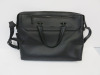 Tumi Black Leather Laptop Carry Case. Monogram OM.