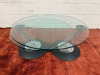 Set of Naos Gemelli Glass & Chrome Coffee Tables to Include: Single Side Table & Matching Adjustable Fold-Out 2 section Coffee Table. NOTE: damage to glass as pictured. - 2