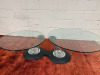 Set of Naos Gemelli Glass & Chrome Coffee Tables to Include: Single Side Table & Matching Adjustable Fold-Out 2 section Coffee Table. NOTE: damage to glass as pictured. - 6