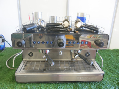 Iberital 2 Group Espresso Coffee Machine, Model IB7, S/N65048, DOM 08/16. Comes with an Assortment of Milk Jugs.