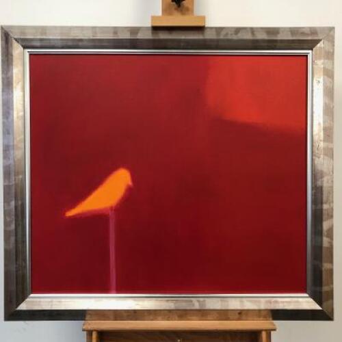 Andrew Squire (1954-) 'Golden Bird', Acrylic on Canvas, Signed, Framed with Thompson's of Marlebone Label Verso. Size 20 x 22in