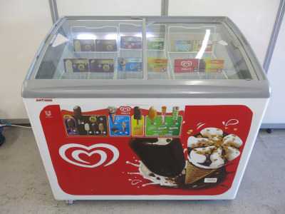 AHT Ice Cream Chest Freezer with 2 x Glass Sliding Lids, Model R10 S100. Size H90 x W97 x D64cm.
