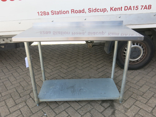 Stainless Steel Prep Table with Shelf Under & Part Splash Back, Size H89 x W122 x D61cm.
