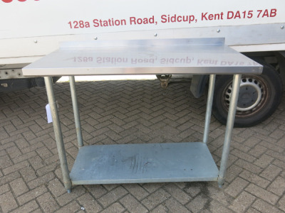 Stainless Steel Prep Table with Shelf Under & Part Splash Back, Size H89 x W122 x D61cm.