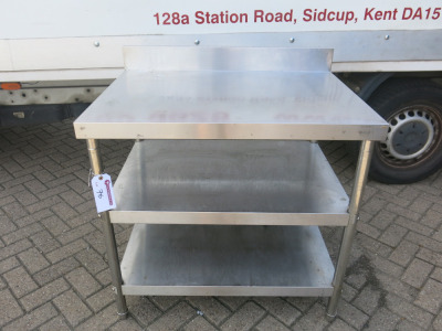 Stainless Steel Prep Table with 2 Shelf Under & Part Splash Back, Size H85 x W90 x D65cm.