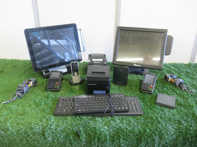 Assorted Lot of Point of Sale Equipment to Include: 1 x EPOS Now 15.1" POS Terminal, Model PRO A15, 1 x EPOS Now Thermal Receipt Printer, Model POS80GX, 1 x SAM4S 15.1" POS Terminal, Model Titan 160, 1 x Excelvan Thermal Receipt Printer, Model HOP-E801, 2