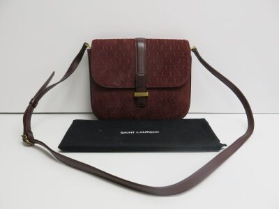 Saint Laurent Burgundy Suede Le Monogramme Satchel Bag with Gold Hardware, S/N GAB568604.1218. Comes with Saint Laurent Dust Bag.