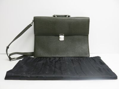 Montblanc Leather Briefcase with Silver Hardware & Khaki Leather. Comes with Mont Blanc Dust Bag. NOTE: code to lock is 17.