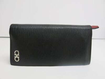 Salvatore Ferragamo Gancini Long Wallet in Black Leather with Red Interior, S/N I7-66AO69.