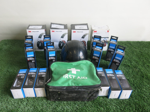 Quantity of Safety Equipment to Include: 14 x Draper Lightweight Safety Glasses 02937, 4 x 3M Peltor Hearing Protectors, 1 x JSP Hard Hat & 1 x First Aid Kit.