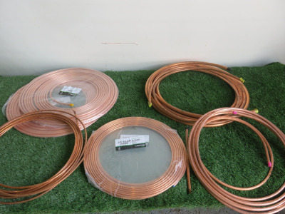 Quantity of Assorted Sized Copper Tube for Refrigeration & Air Conditioning to Include: 2 x New Packs of Lawton 3/8" x 15mtr & 1 x Part, 2 x New Packs of Lawton 1/4" x 15 mtr & 1 x Part & 1 x Part 1/2".