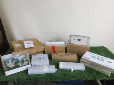 Quantity of Emergency/Safety Lighting to Include: 14 x Fagerhult emLED Downlight, 2 x Eaton i-P65 Plus, 3 x Assorted Bulkheads, 2 x Emtrac Emergency Lights, 2 x Alpine Emergency Exit Signs, 1 x Ecolink EM Blade Exit Sign & 1 x Assistance Alarm Part Incom
