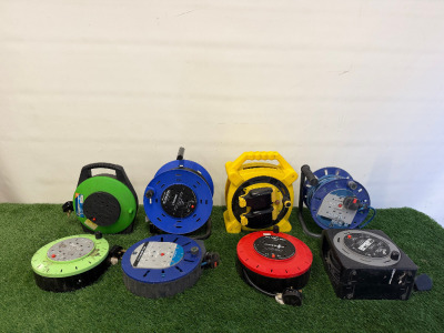 10 x Assorted Extension Leads to Include: 2 x 25m Cable Reels, 3 x 15m Cable Reels, 2 x 10m Cable Reels, 1 x 8m Cassette Reel & 2 x Others.