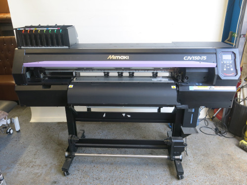 Mimaki Wide Format Print & Cut Vinyl Printer Cutter, Model CJV 150-75, S/N SGPR1046-75, YOM 2022, Hours 2262, Print Area 6673m2, Print Length 668. NOTE: condition as viewed, print head might need replacing.
