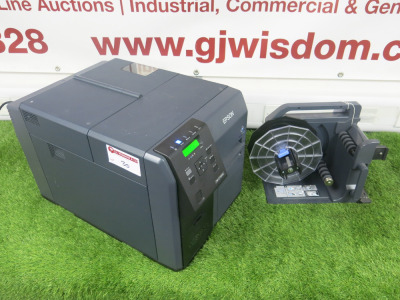 Epson ColorWorks C700G Industrial Colour Label Printer, Model M326A, S/N WBXF005271, YOM 11/23. Comes with Epson C7500 Take Up Unit, Model TU-RC7508, YOM 08/2.