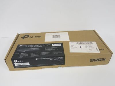 Boxed/New TP-Link JetStream 24-Port Gigabit L2+ Managed Switch with 4 10GE SFP+ Slots, Model TL-SG3428X.