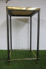 Square Side Table with Black Legs, Gold Hardware & Cream Fabric Top.