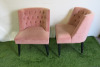 Pair of Pink Velvet Button Back Chairs with Black Legs. - 2
