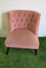 Pair of Pink Velvet Button Back Chairs with Black Legs. - 6
