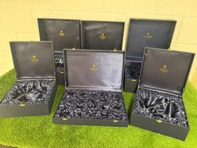 6 x Assorted Navy Silk Lined Storage Boxes to Include: 2 x H22 x W38 x D34cm, 1 x H8 x W42 x D29cm, 1 x H20 x W37 x D37cm & 2 x H13 x W28 x D28cm.