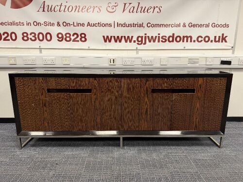 Wooden Side Board Unit with 4 Doors. Size H76 x W201 x D55cm. NOTE: damage as pictured.