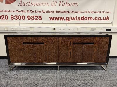 Wooden Side Board Unit with 4 Doors. Size H76 x W201 x D55cm. NOTE: damage as pictured.