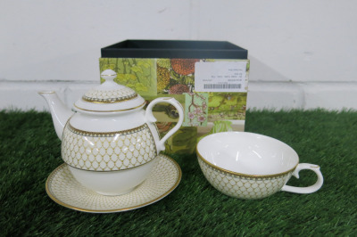 Halcon Days Hand Painted China Set to Include: 1 x Tea Pot, 1 x Tea Cup & 1 x Saucers, in Original Box.