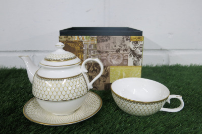 Halcon Days Hand Painted China Set to Include: 1 x Tea Pot, 1 x Tea Cup & 1 x Saucers, in Original Box.