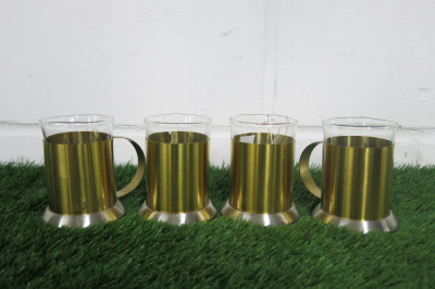 4 x Gold, Chrome & Glass Cups.