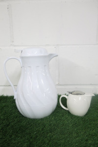 1 x Large White Jug & 1 x Small White Jug with Strainer.