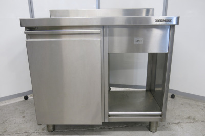 Xenex Stainless Steel Double Sink Counter with 1 x Door & 1 x Open Storage. Size H96 x W95 x D60cm.