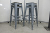 4 x Bar Stools with Grey Metal Legs & Stained Wooden Seat. Size H77cm.