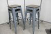 4 x Bar Stools with Grey Metal Legs & Stained Wooden Seat. Size H77cm. - 2
