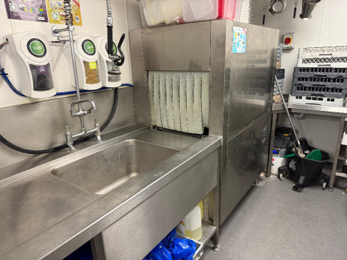 Maidaid Run Through Commercial Dishwasher, Model R3010, S/N 4410152, 3 Phase, DOM July 2023. Comes with 8 Assorted Trays & 1 x Rinse Aid.