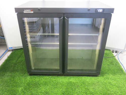 Gamko 2 Door Display Back Bar Chiller, Model LG3/250G, with 2 Shelves. Size H83 x W90 x D55cm.