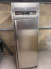 Tefcold Upright Stainless Steel Mobile Fish Cooler/Fridge, Model RKS600. Size H200 x W68 x D80cm.