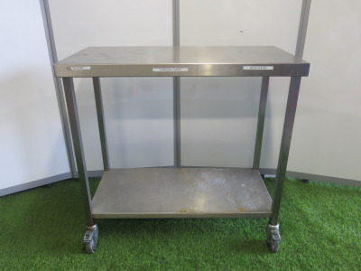 Stainless Steel Mobile Prep Table with Shelf Under. Size H90 x W95 x D47cm.