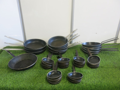 Assortment of Commercial Frying Pans to Include: 28 x 5" Mafter Bourgeat, 5 x 10" Mafter Bourgeat, 3 x 12.5" Mafter Bourgeat & 5 x 9.5" Unbranded.